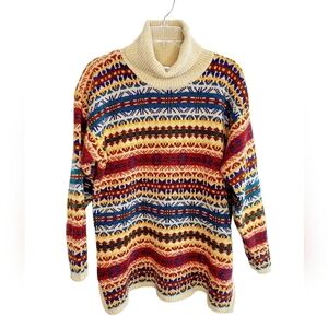 Vintage Sweater Tunic Turtleneck Medium 1990s Aztec Design Made In Hong Kong Y2K
